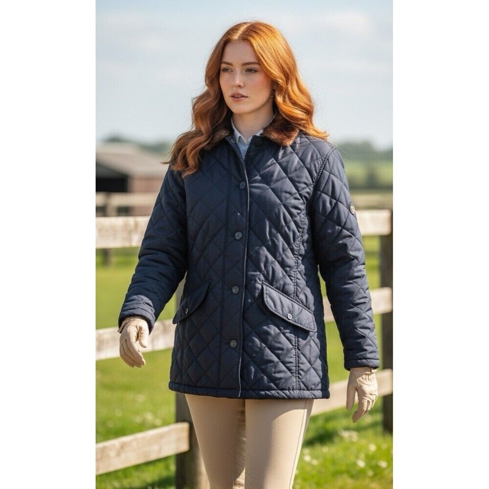 Ralph Lauren Quilted Barn Chore Coat Jacket Faux Fur Collar Size M Equestrian